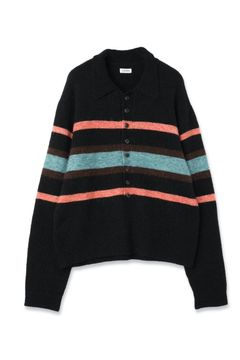 STRIPED KNIT POLO | BLACK | ニット