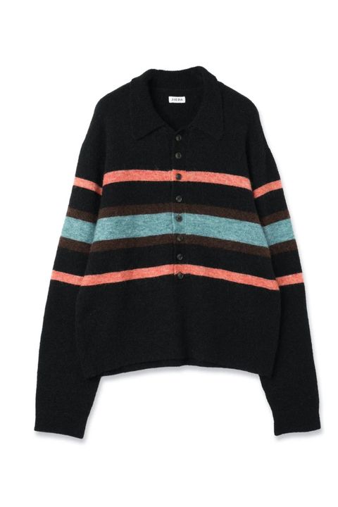 STRIPED KNIT POLO | BLACK | ニット