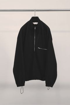CUT STRIPE HALF ZIP PULL OVER SHIRT | BLACK | ハーフジップシャツ