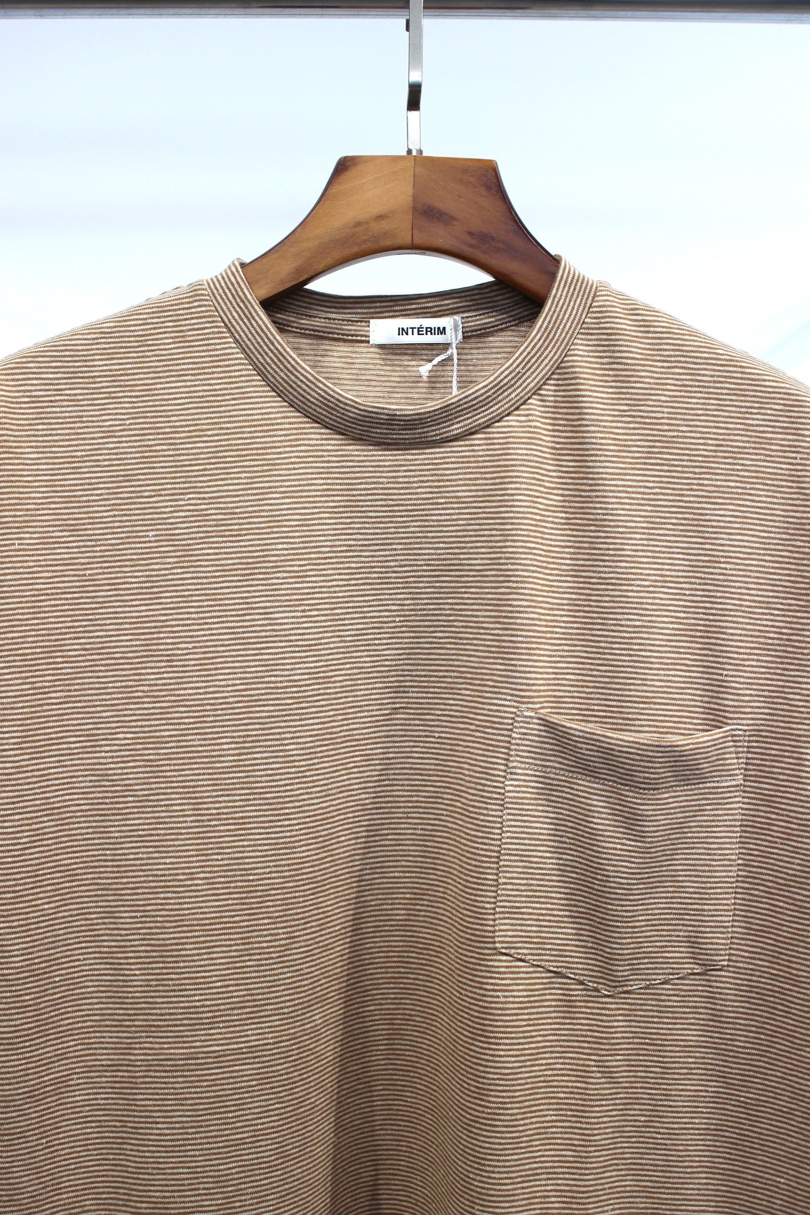 COTTON HEMP BORDER POCKET TEE/BROWN