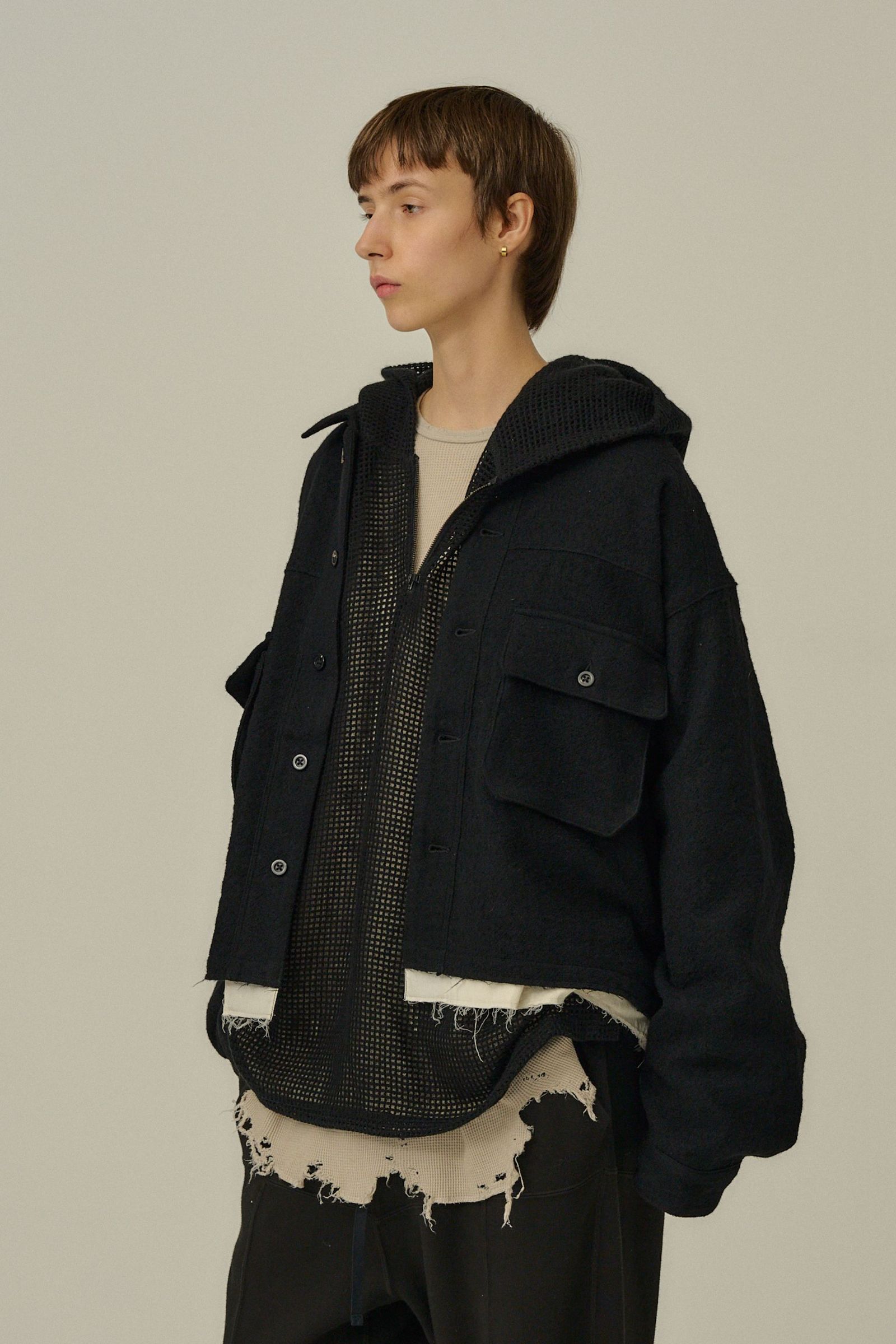 [ラスト1点] SHRINK WOOL LAYERING JACKET | BLACK | レイヤリングジャケット