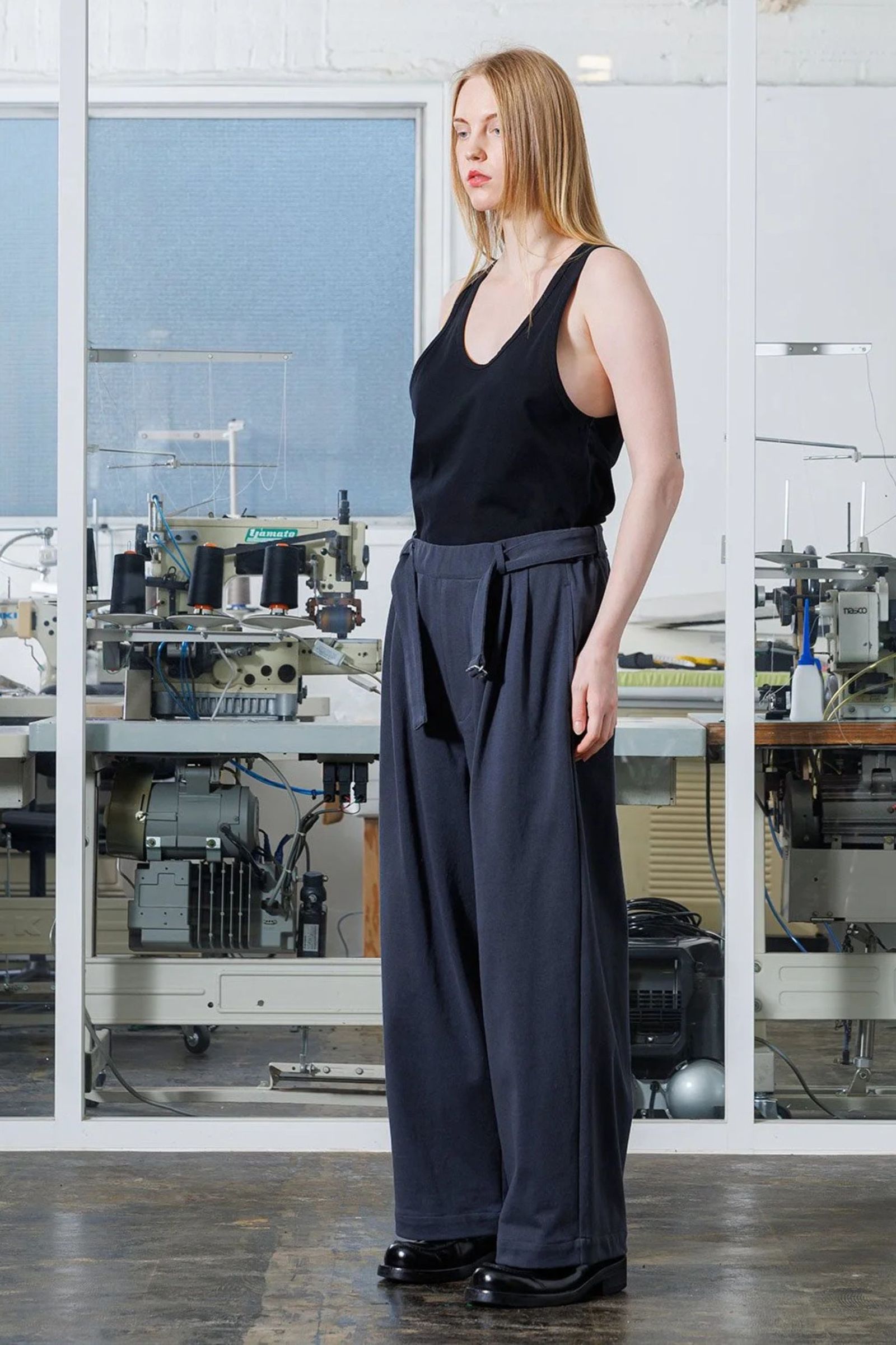 [ラスト1点] BD JERSEY Belt Wide Pants | CHARCOAL | ワイドパンツ