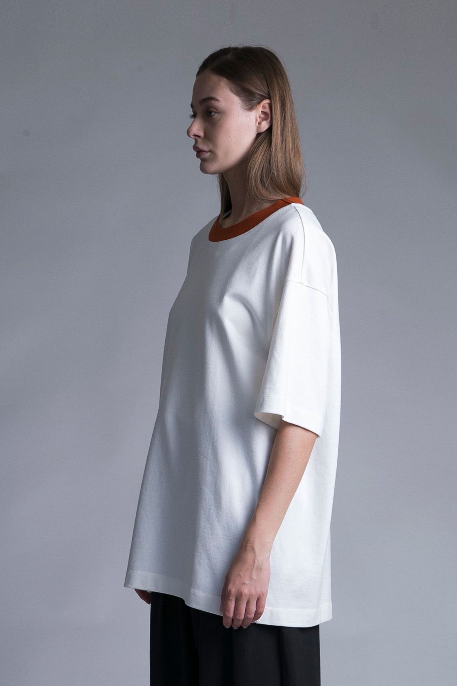 TIGHT-SLITCHED KNITTED FABRIC RINGER S/S TEE/ORANGE