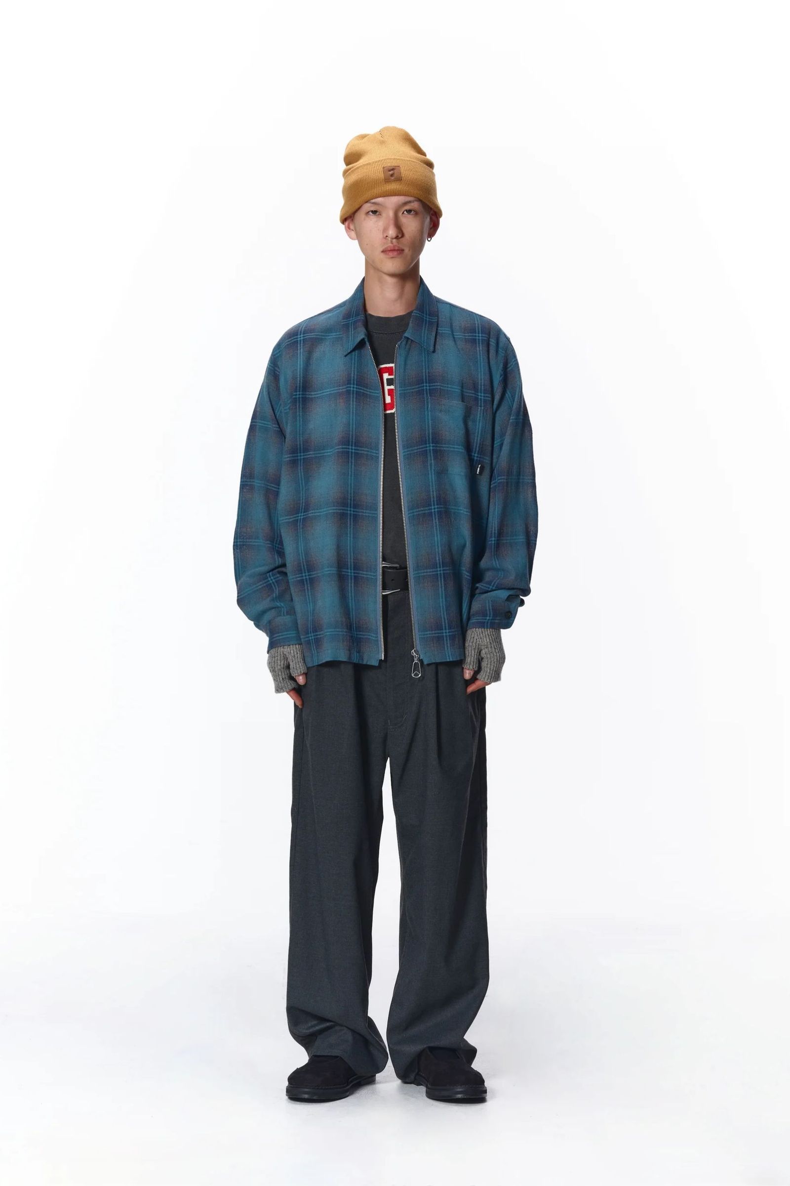 OMBRE CHECK ZIP SHIRT | GREEN | ジップシャツ