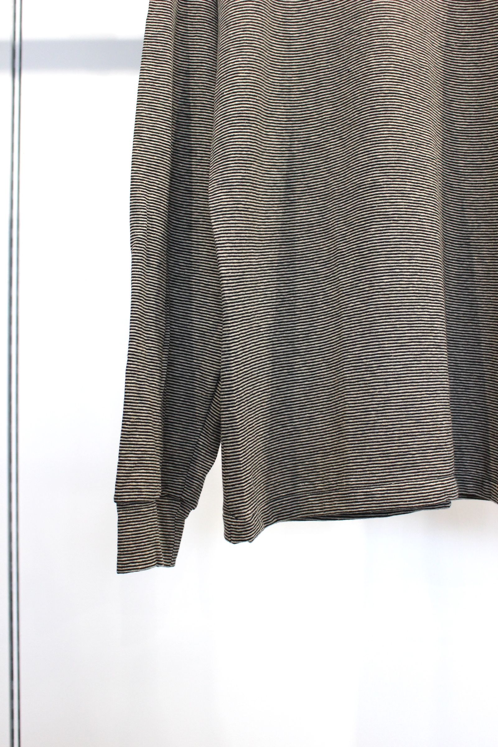 COTTON HEMP BORDER LONG TEE/BLACK