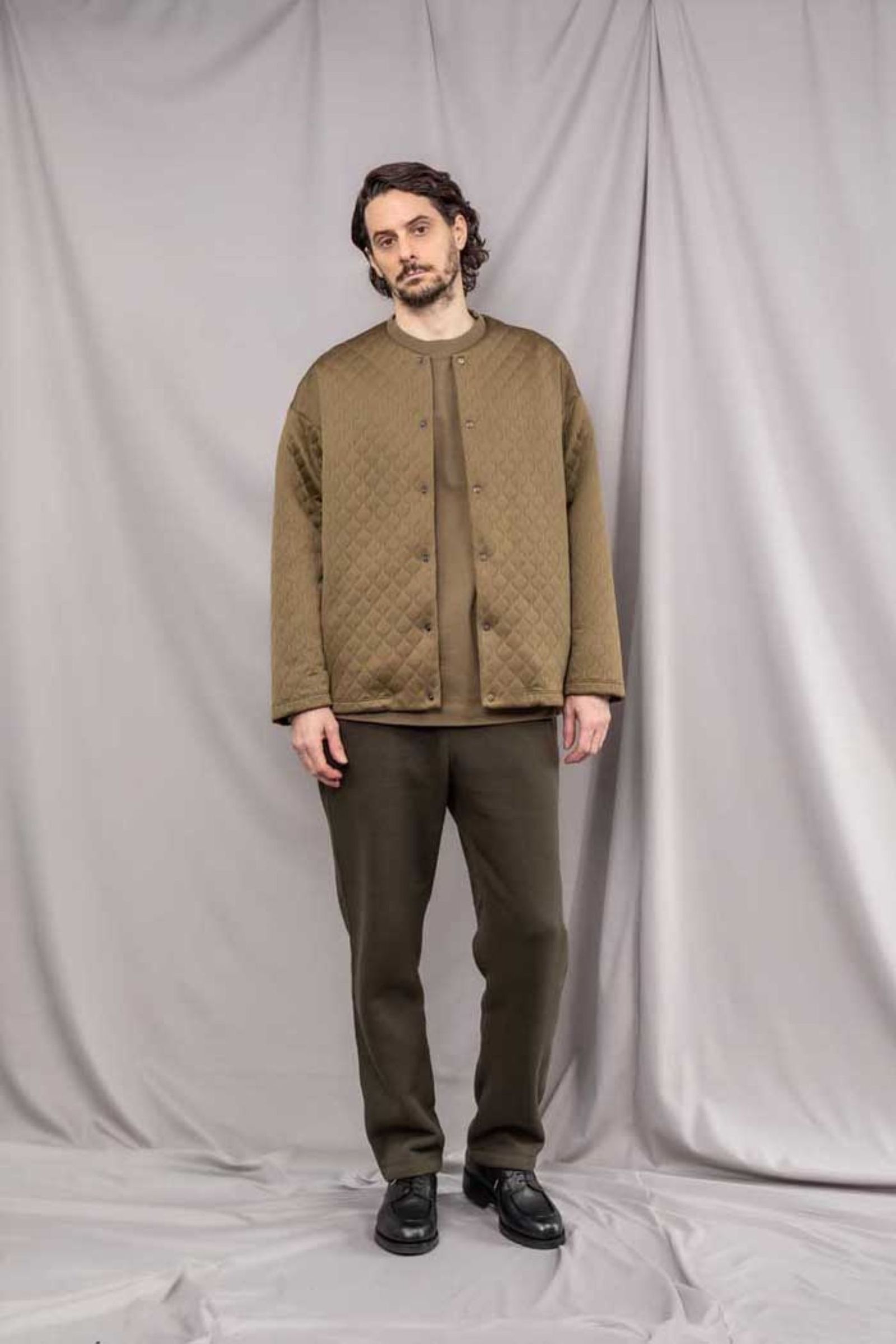 SNAP BUTTON CARDIGAN -quilting-/OLIVE