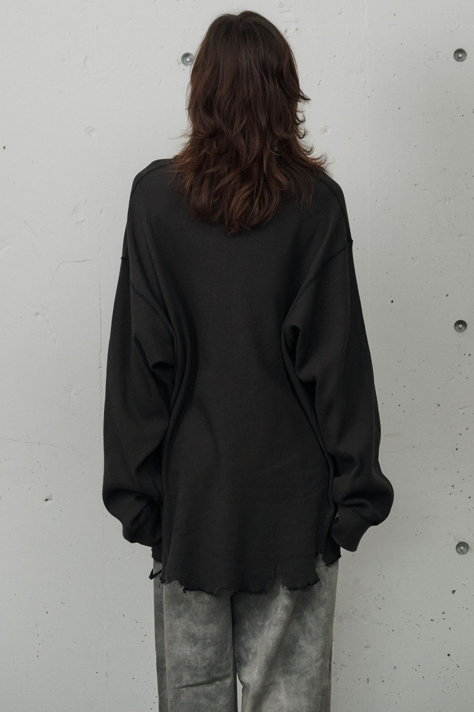 DAMAGE WAFFLE CREW LS | D.BROWN | カットソー