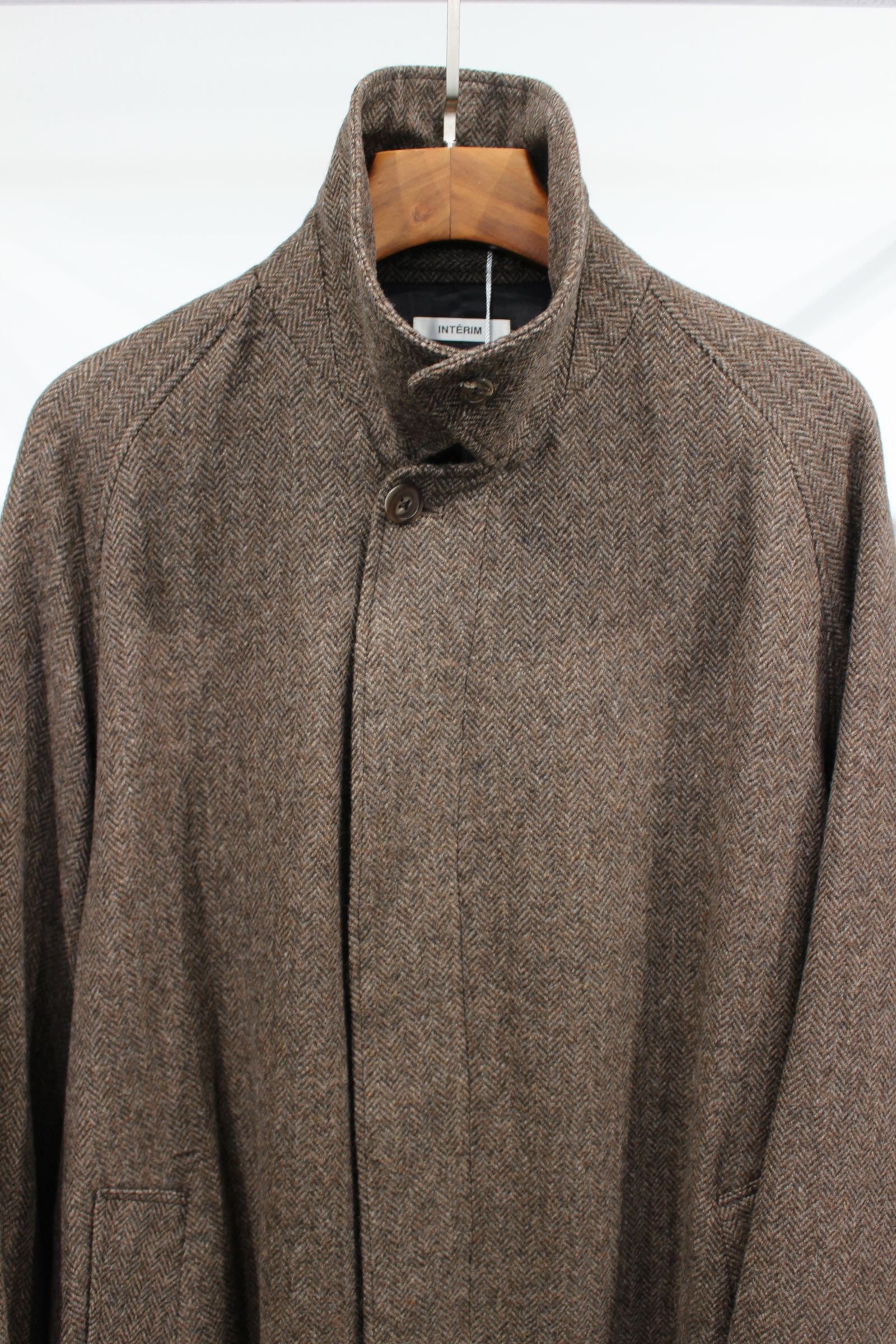 INTERIM - HYPER BIG HERRINGBONE BROWN SINGLE RAGLAN BELTED OVER