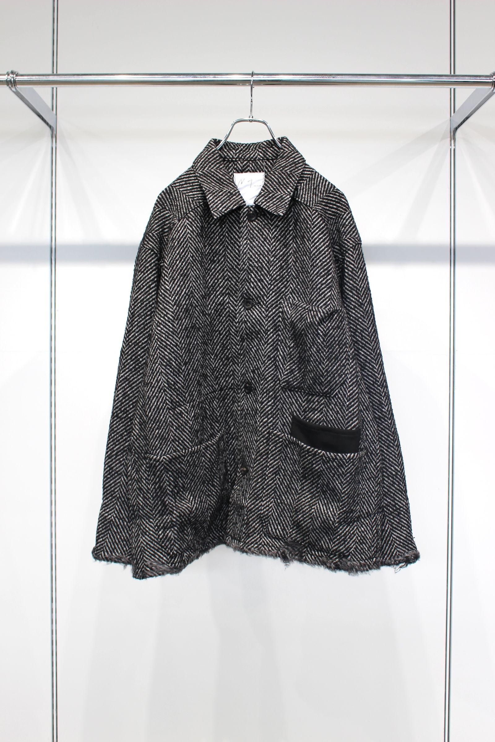DAMAGE WOOL HERRINGBONE COVER ALL | WHITE×BLACK | カバーオール