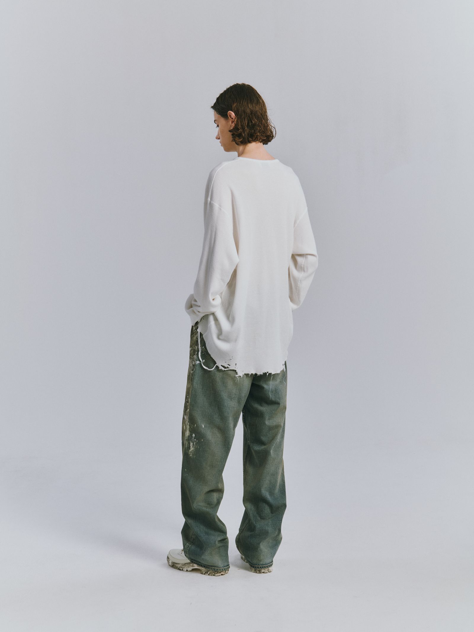 DAMAGE WAFFLE CREW LS | WHITE | カットソー