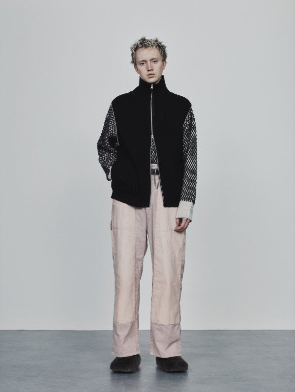 2WAY ZIP UP KNIT/ニット/ブラック