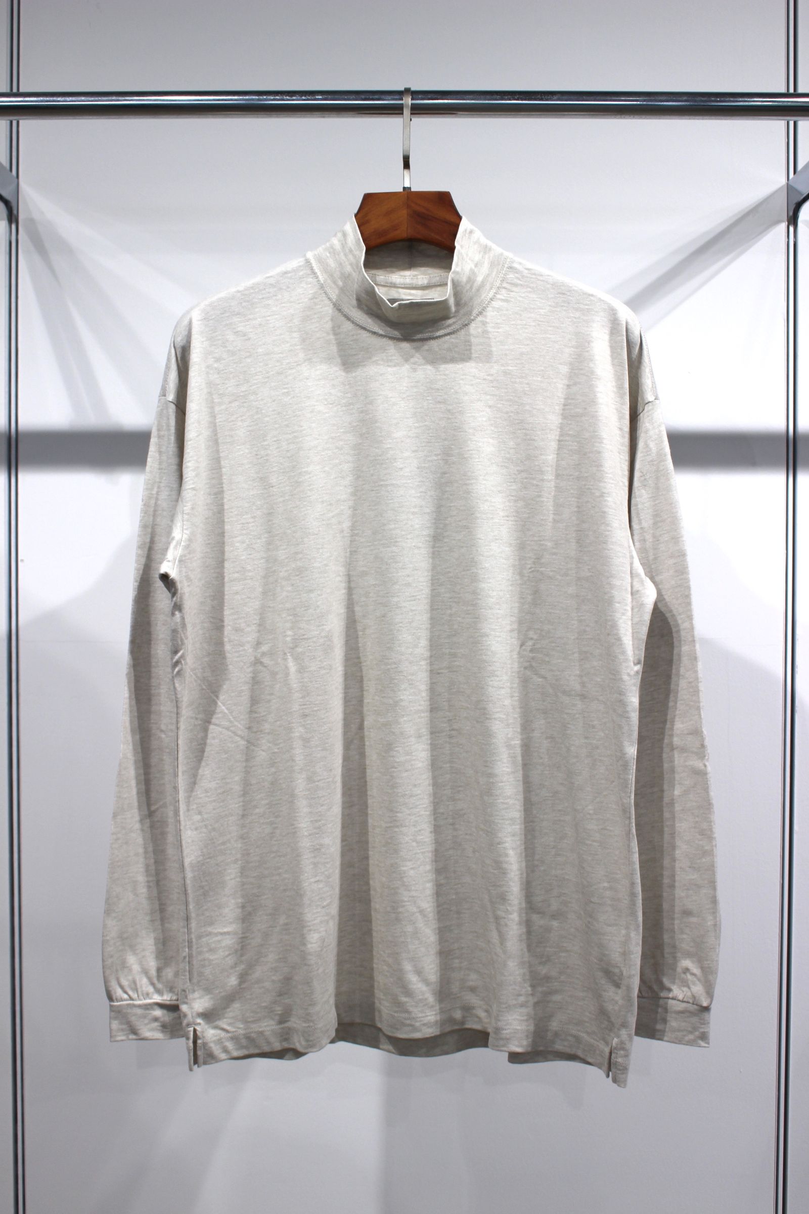 CASHMERE BLENDED MOCK NECK L/S TEE/OATMEAL