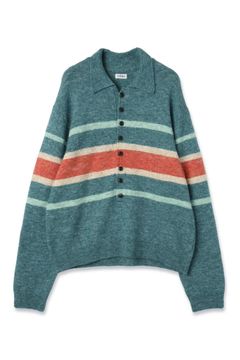 STRIPED KNIT POLO | EMERALD GREEN | ニット