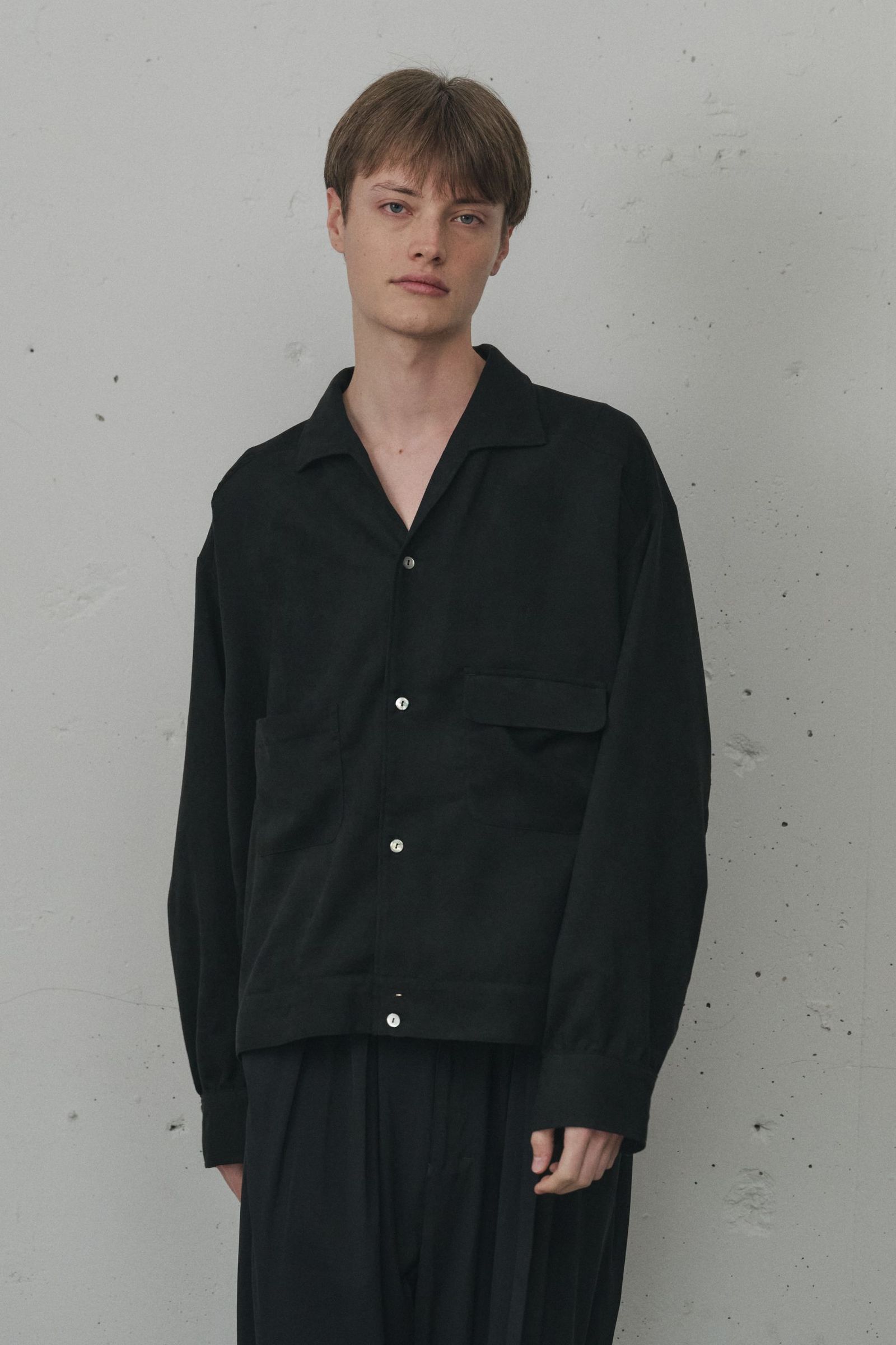 VEGAN SUEDE OPEN COLLAR SHIRT | BLACK | シャツジャケット