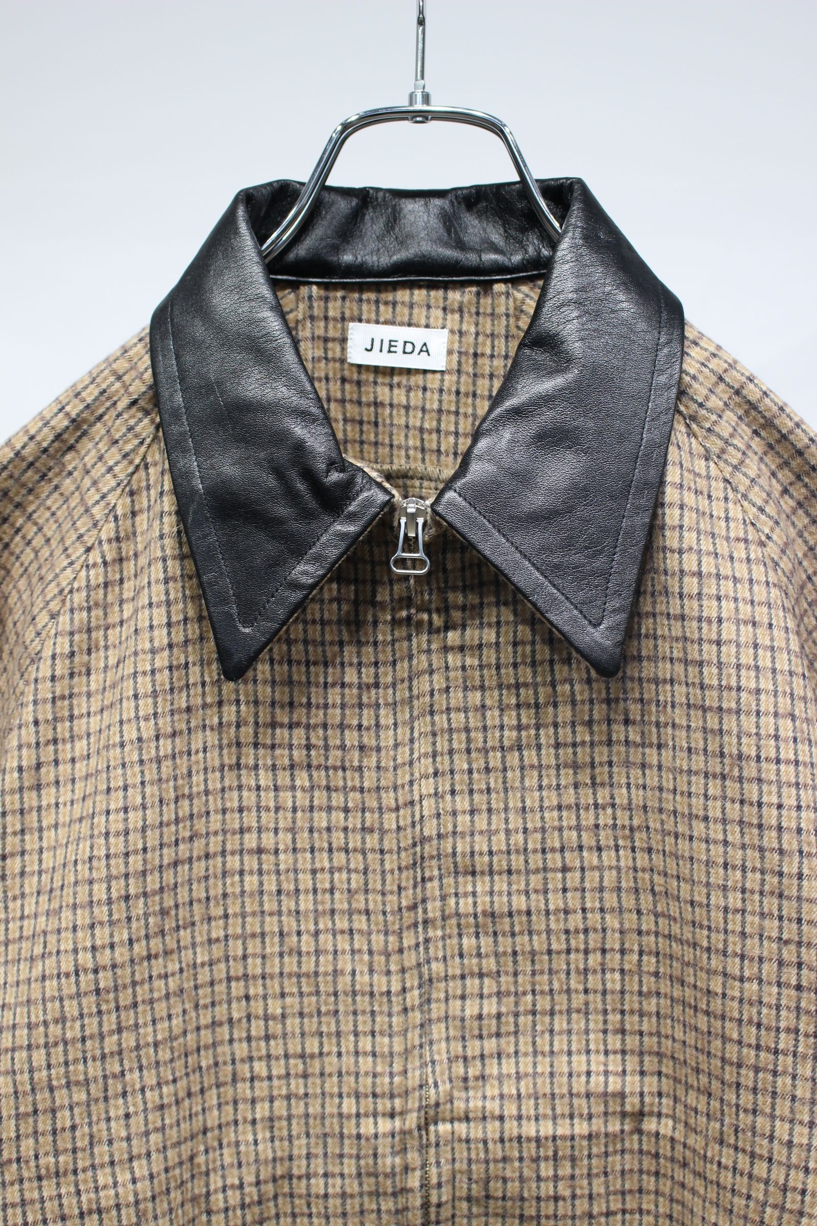 LEATHER COLLAR SHORT JACKET | BROWN CHECK | ライトアウター