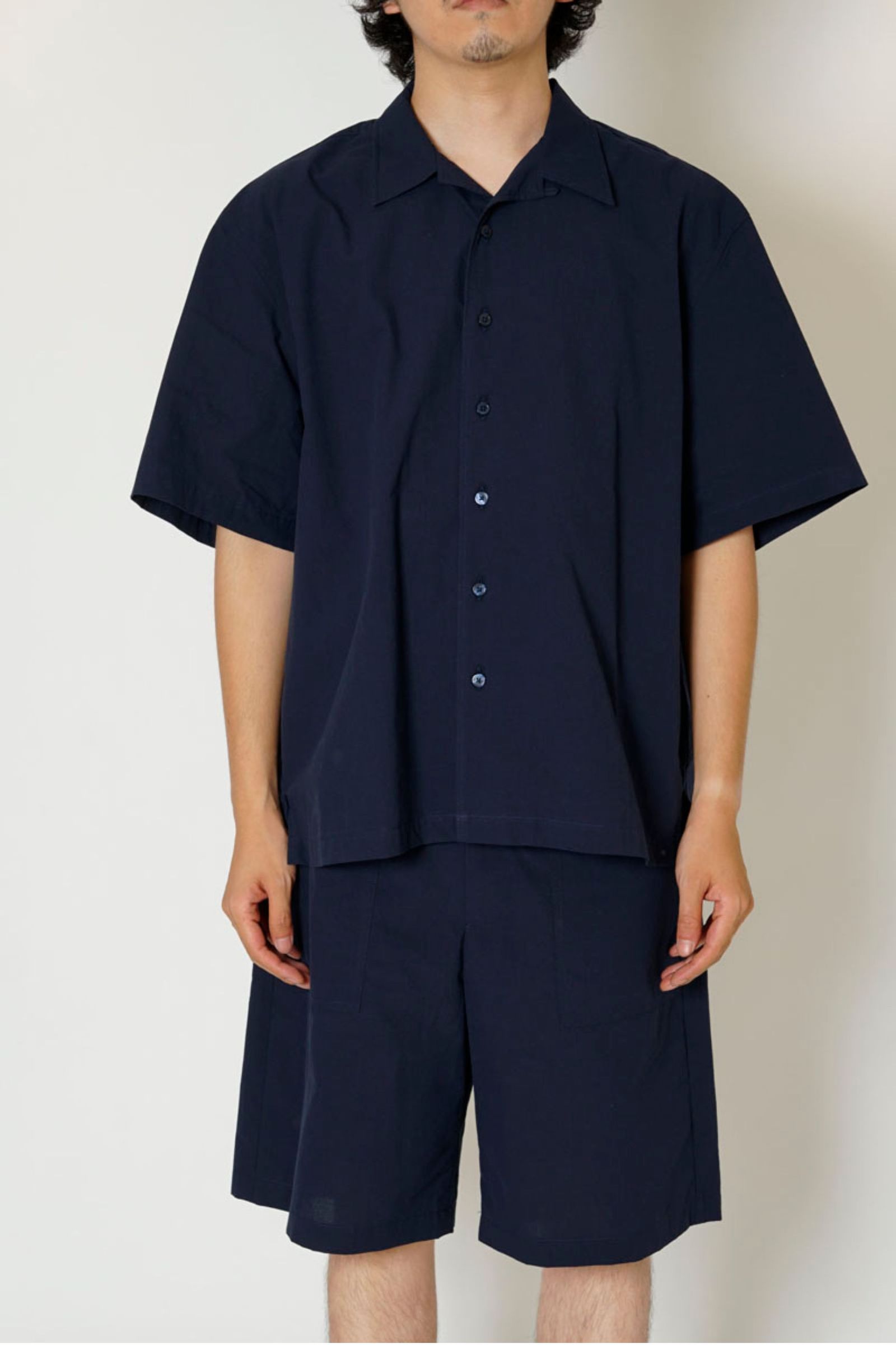 [ラスト1点] MICRO SUCKER OPEN COLLAR S/S SHIRT | NAVY | シャツ