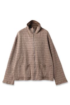 [ラスト1点] CHAIN STITCH KNIT ZIP CARDIGAN | BEIGE - BROWN | ジップカーディガン