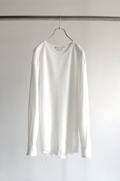 DAMAGE WAFFLE CREW LS T-SHIRT/WHITE