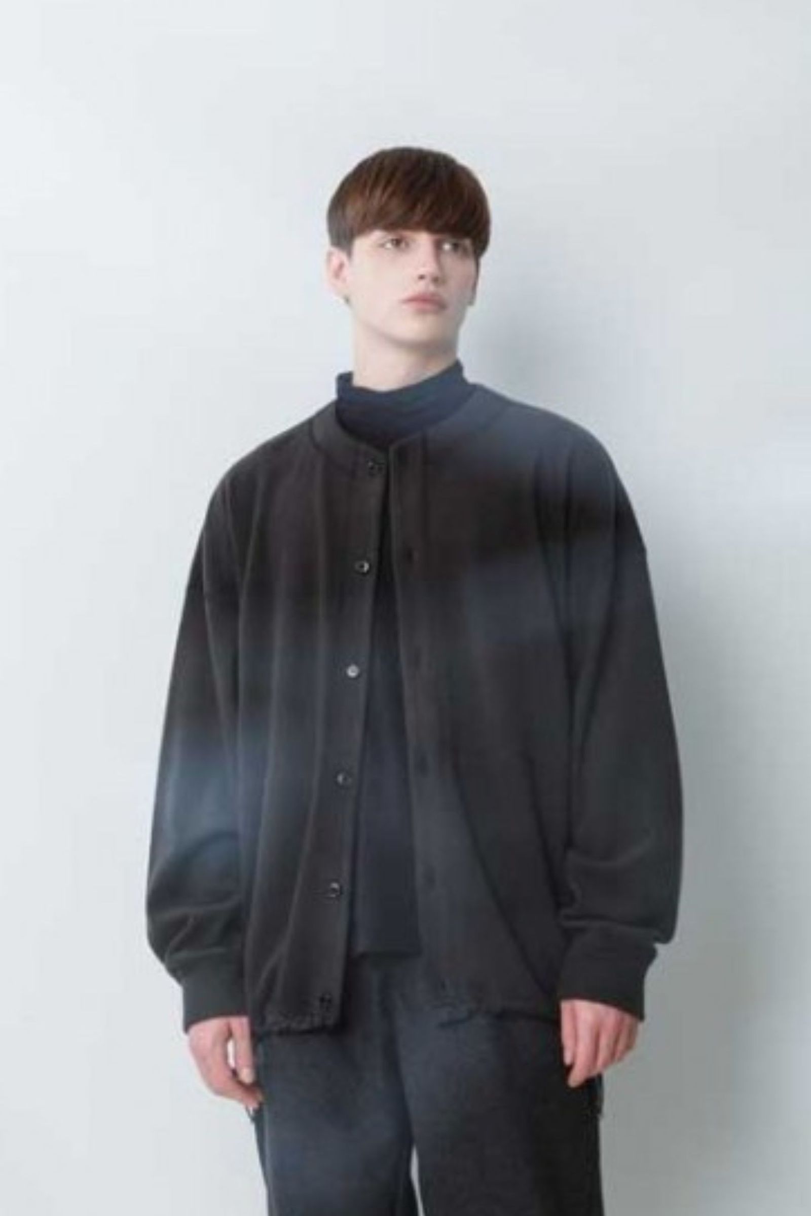WOOL FLEECE CARDIGAN/GUNMETAL