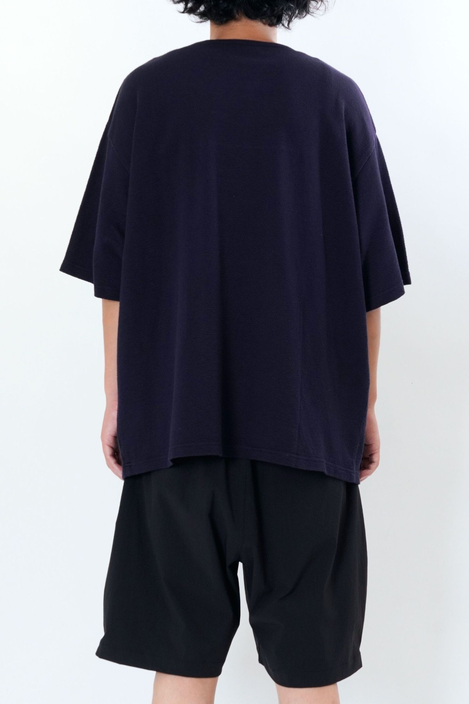 [ラスト1点] CREPE WEAVE S/S PANEL T-SHITRS | NAVY | カットソー