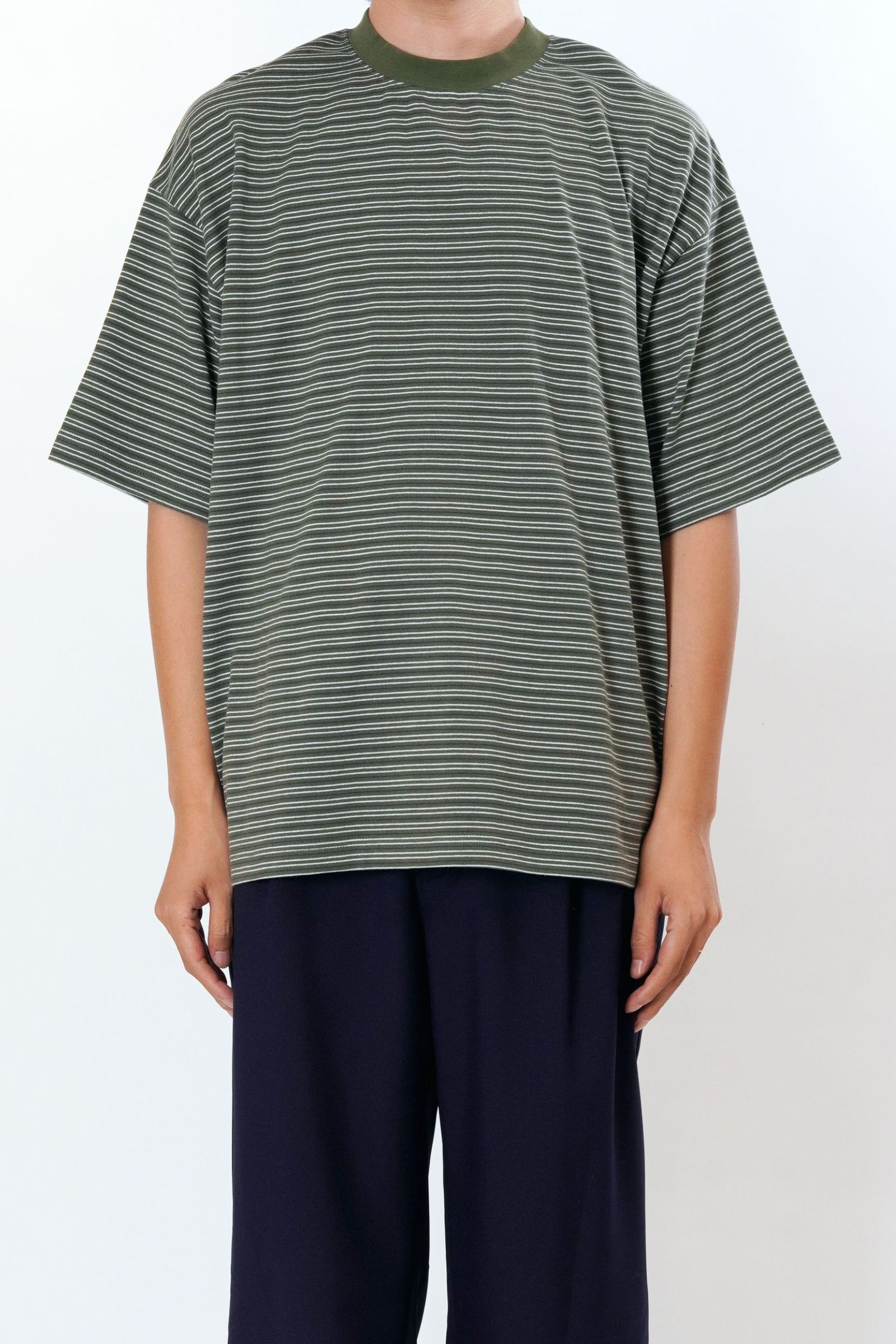 [ラスト1点] BORDER WIDE S/S T-SHIRT | KHAKI | カットソー