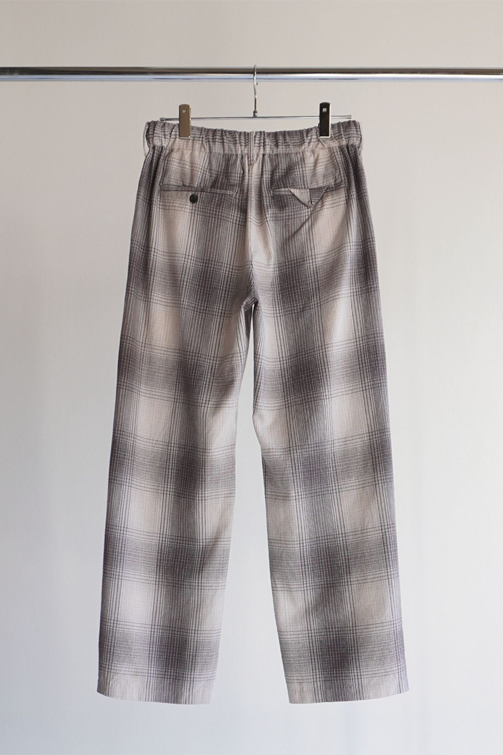 FLANNEL CHECK EASY SLACKS PANTS/IVORY-BLACK