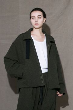 RECYCLED MELANGE WOOL KNIT ZIP BLOUSON/OLIVE