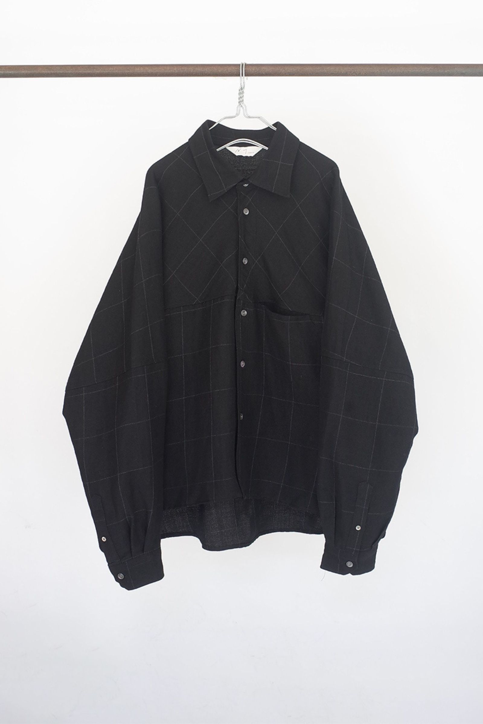WINDOWPANE KIMONO SHIRT/BLACK