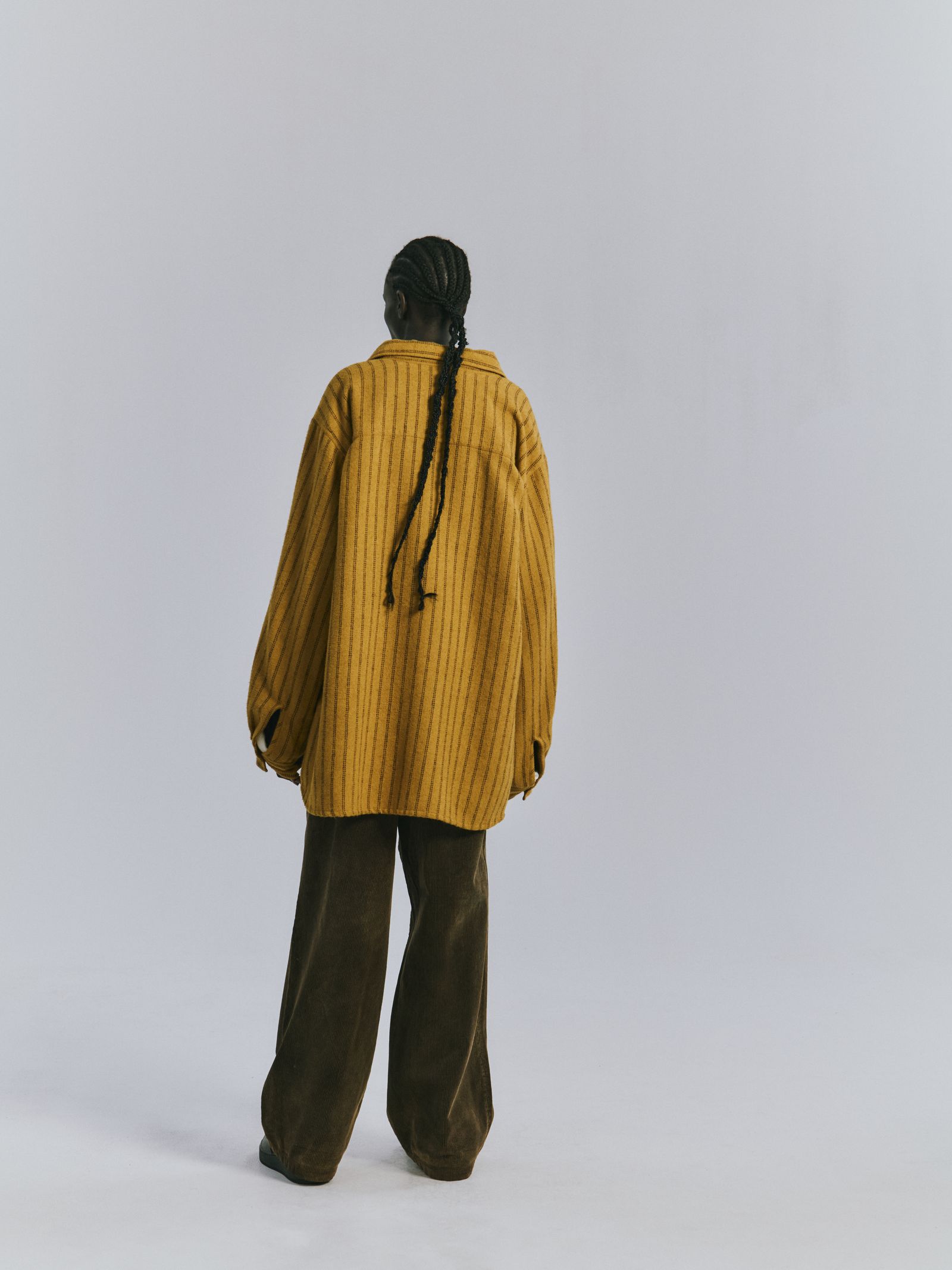 STRIPE BOXY WORK SHIRT | MUSTARD | シャツ