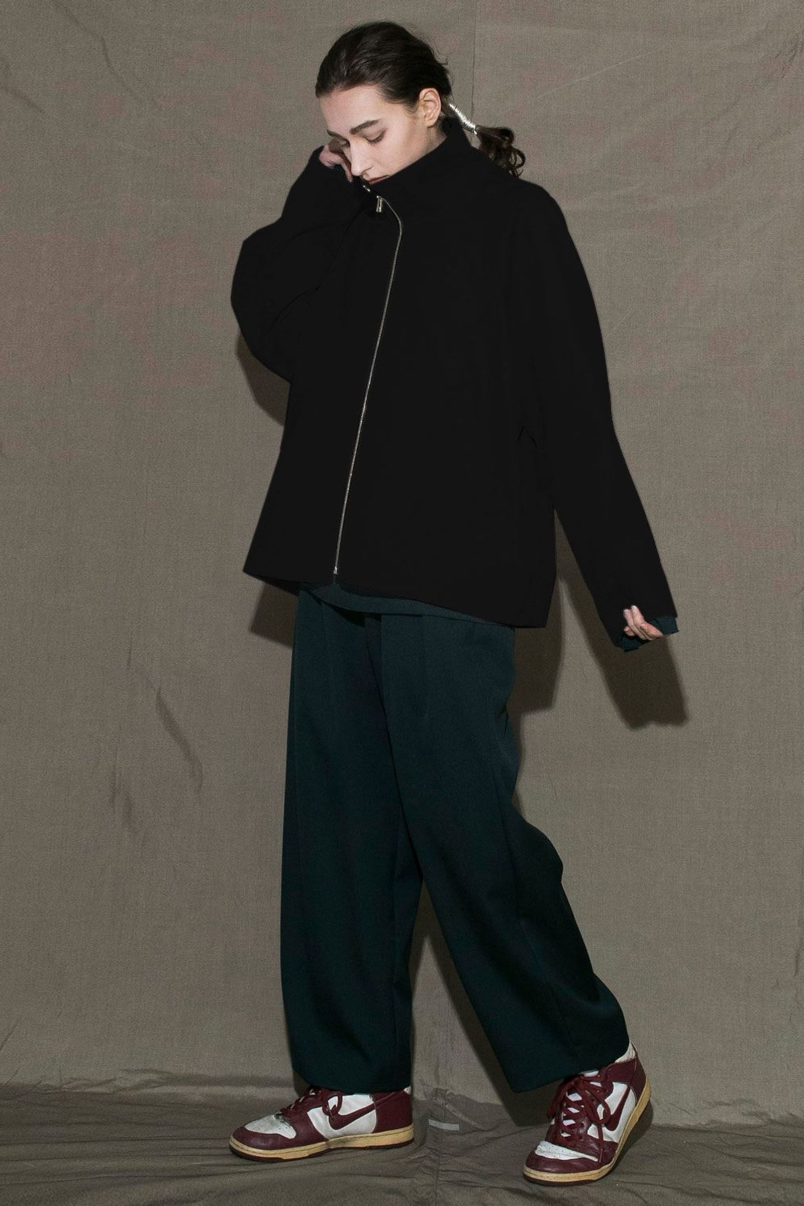 HARUTO PROCESSED WOOL ZIP BLOUSON/BLACK