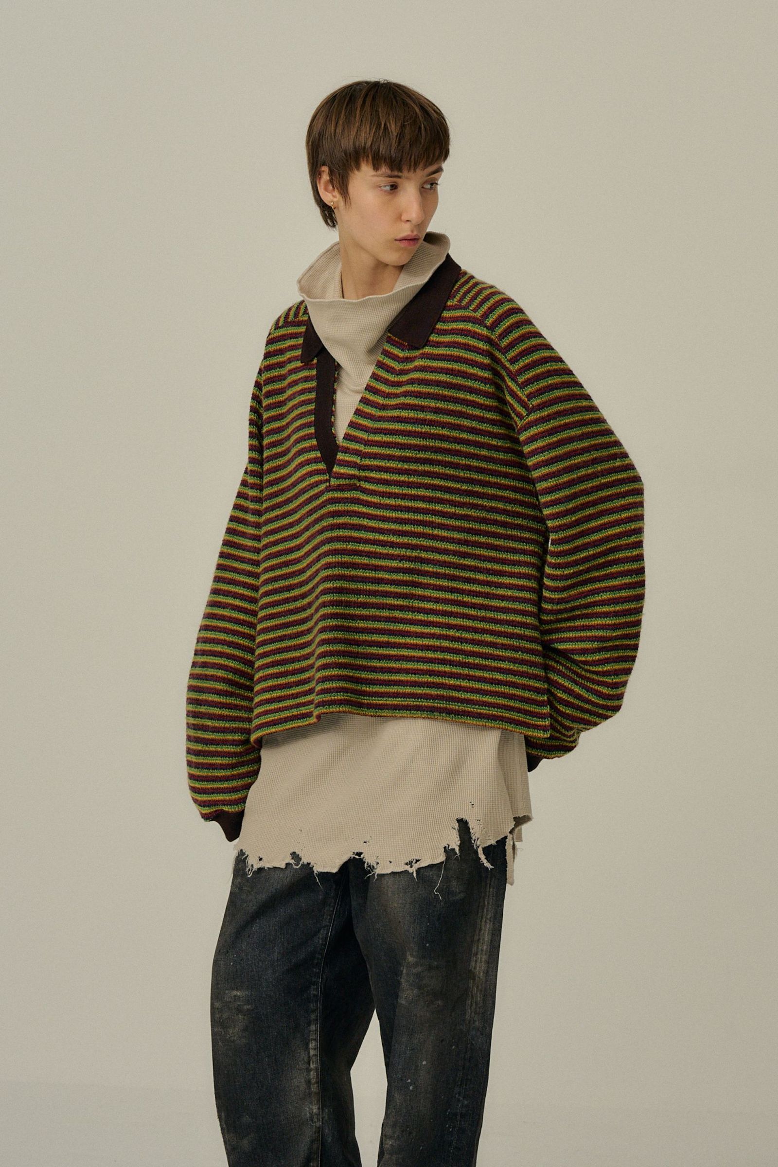 WOOL BORDER SKIPPER SHIRT | MULTI | スキッパーシャツ