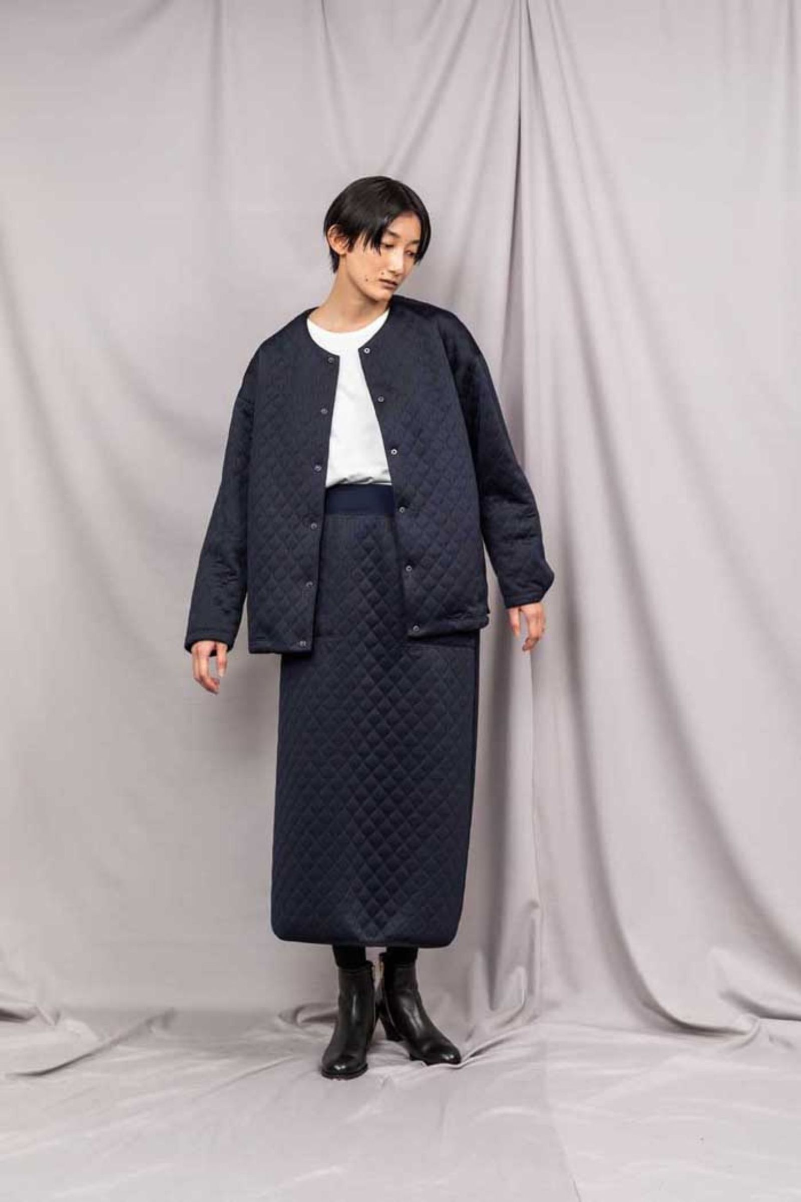 SNAP BUTTON CARDIGAN -quilting-/OLIVE