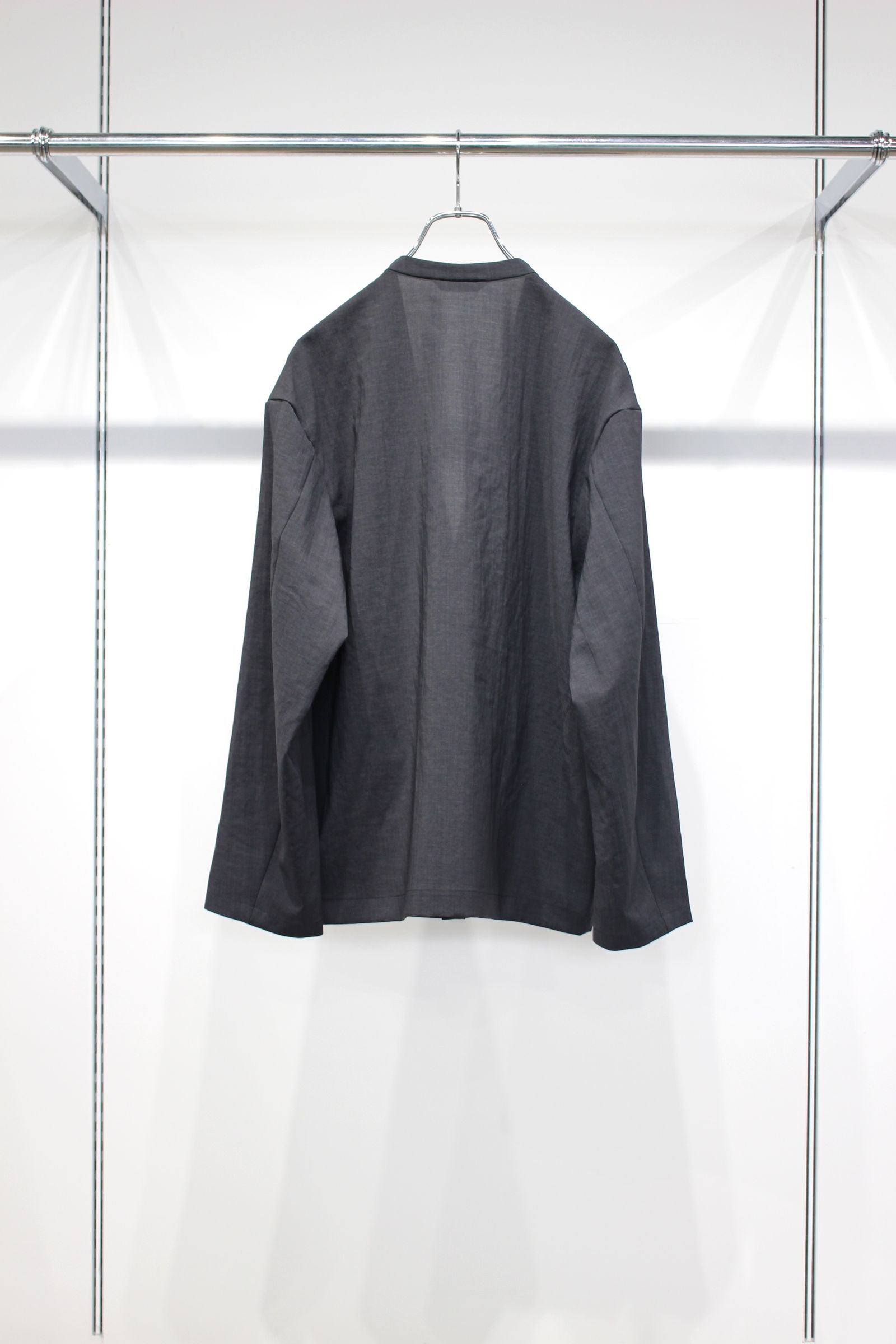 NO-COLLAR SHARI JACKET | CHAMBRAY BLACK | ノーカラージャケット