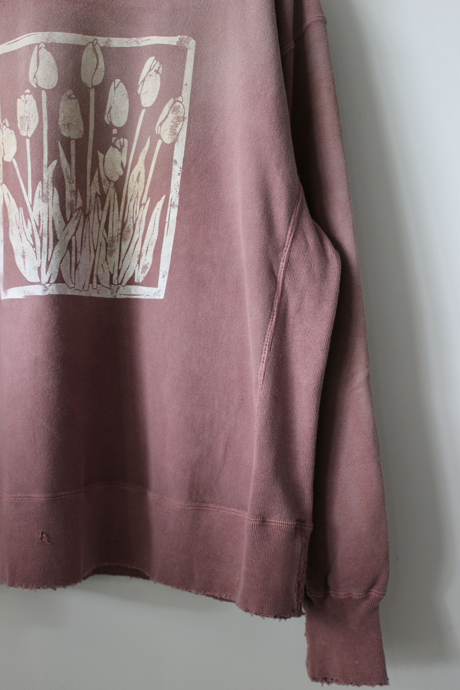 ANCELLM - DYED DAMEGE FLOWER PT SWEAT SHIRT/D.PINK