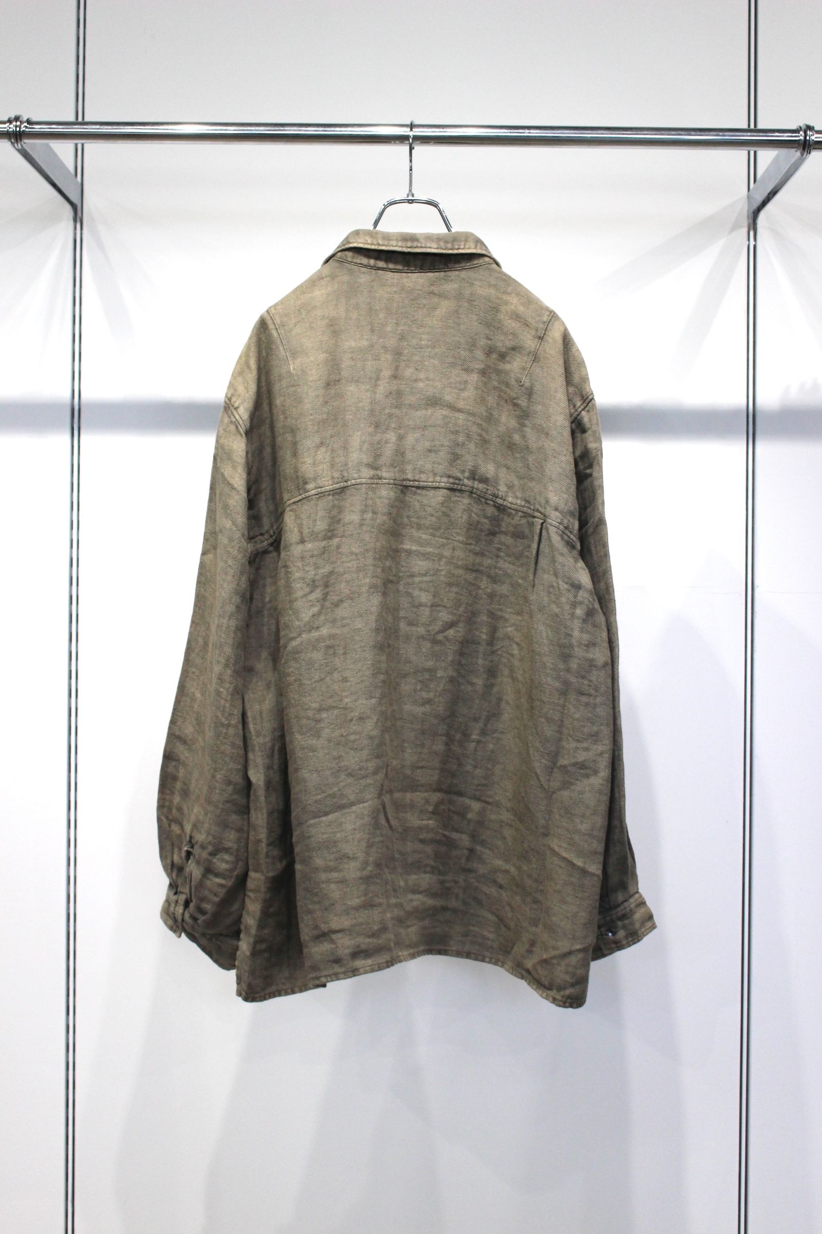 AGING LINEN CROSS-LINE SHIRT | KHAKI BEIGE | シャツ