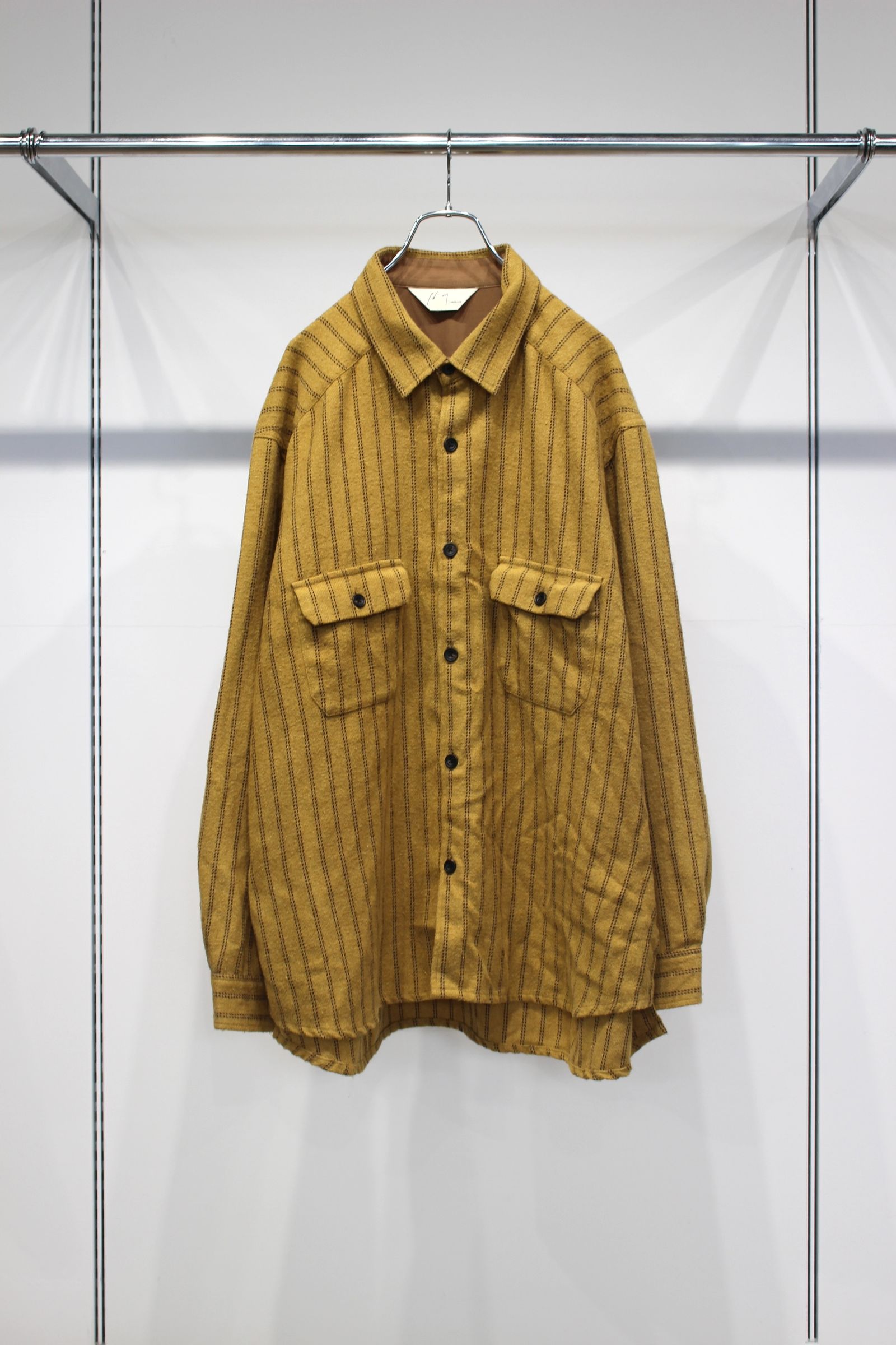 STRIPE BOXY WORK SHIRT | MUSTARD | シャツ