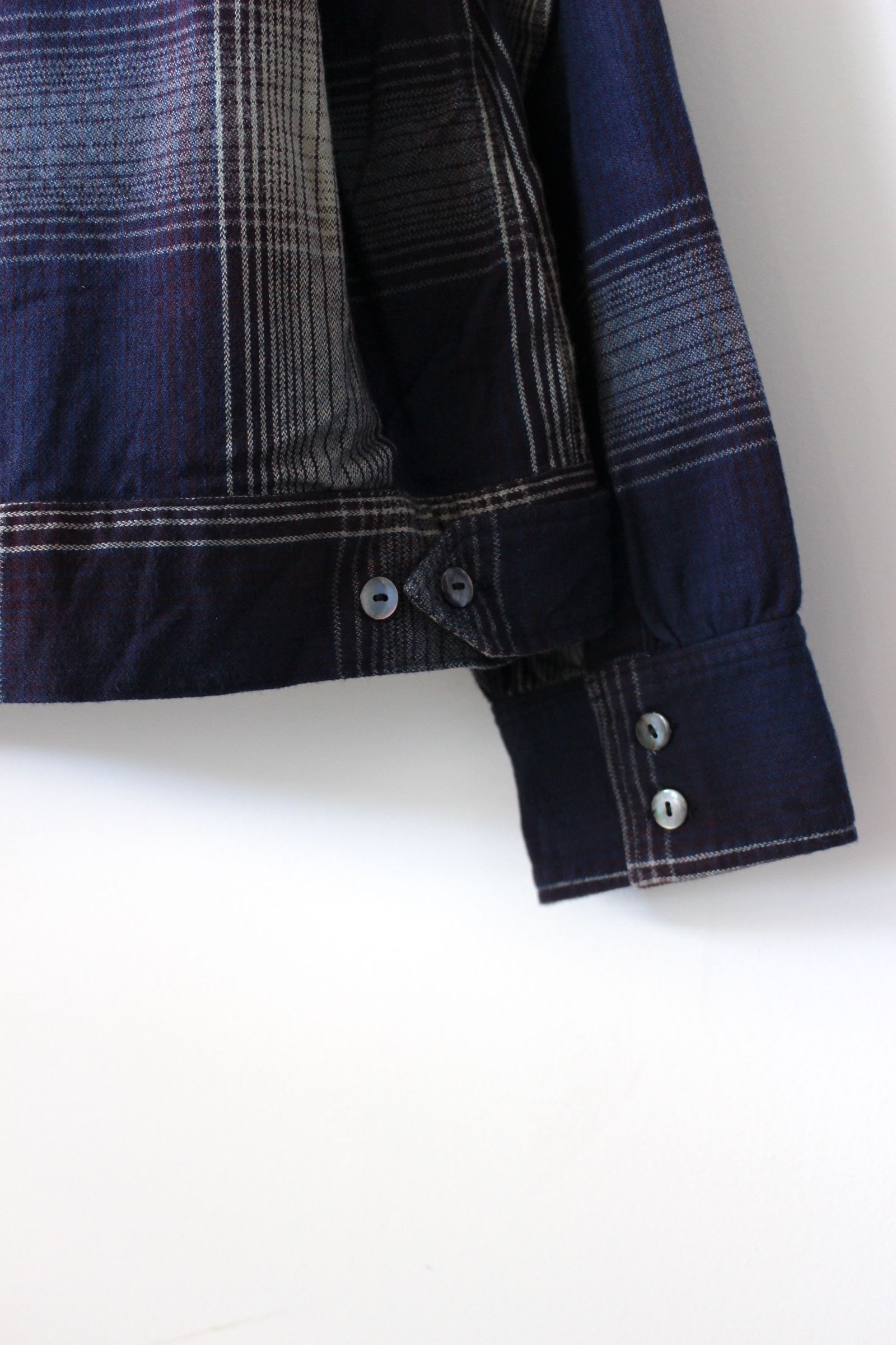 FLANNEL CHECK SHORT SHIRT JACKET/GRAY-BURGUNDY