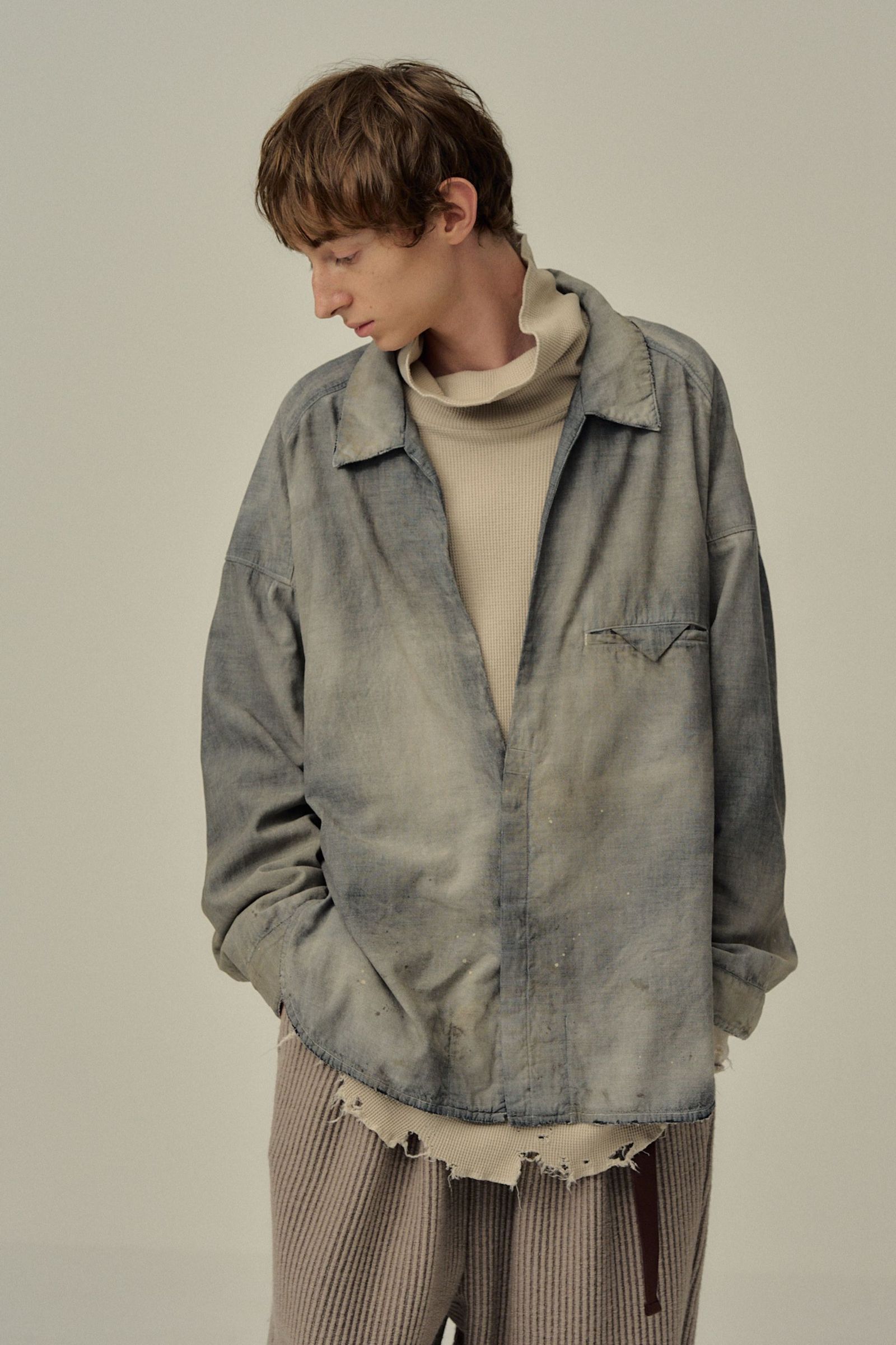 AGING CHAMBRAY LONG SHIRT | BLACK | シャンブレーシャツ