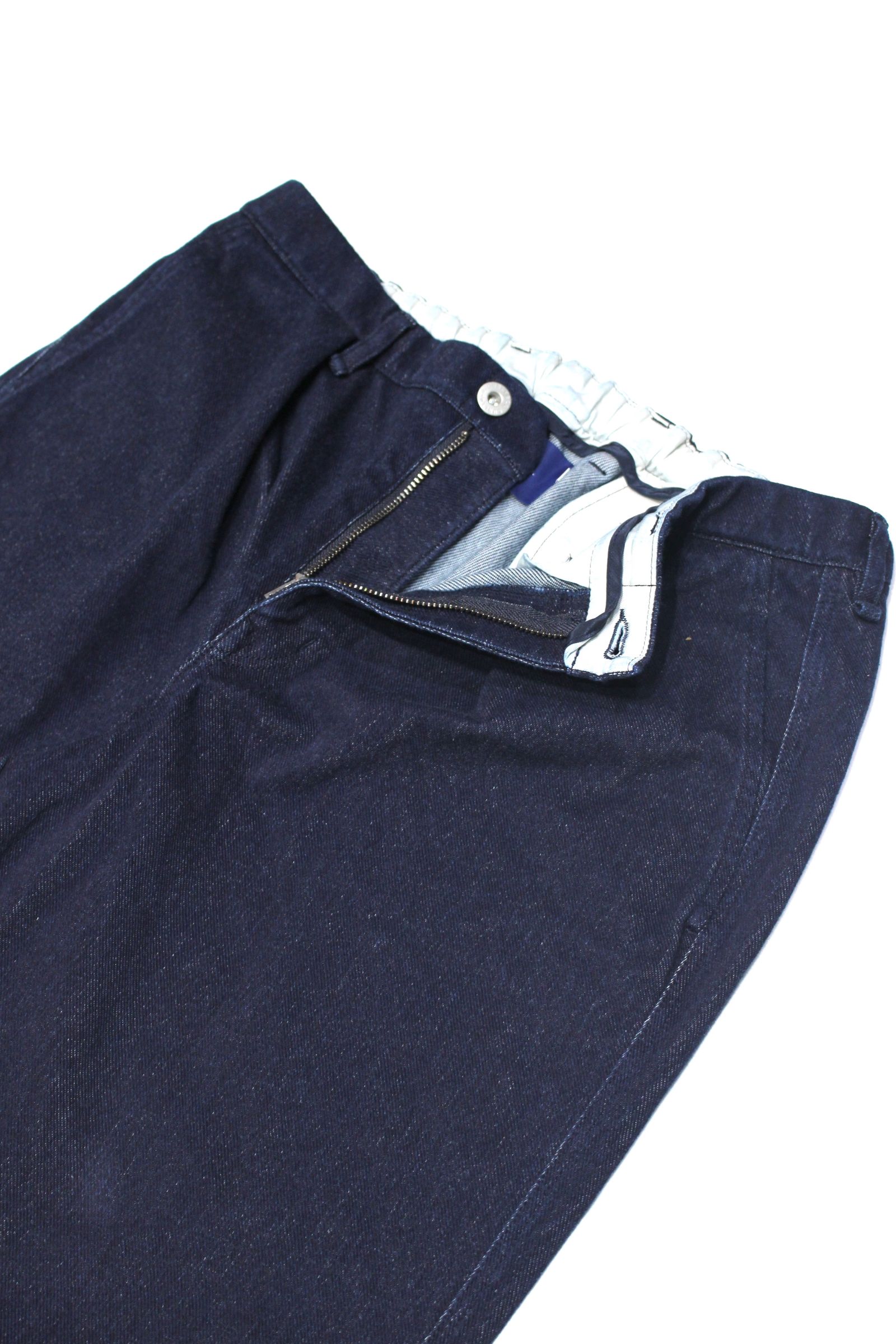 INDIGO 1TUCK EZ TAPERED SLACKS “ONE WASHED”/ニットデニムパンツ