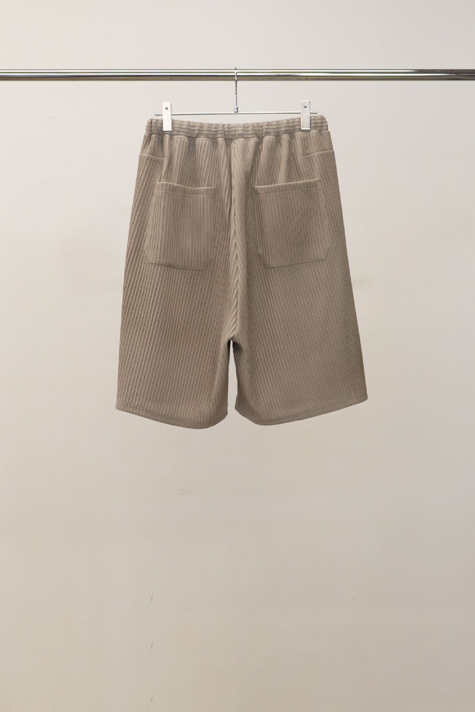 [ラスト1点] WRINKLED STRIPE TUCK SHORT PANTS | GREIGE | ショートパンツ