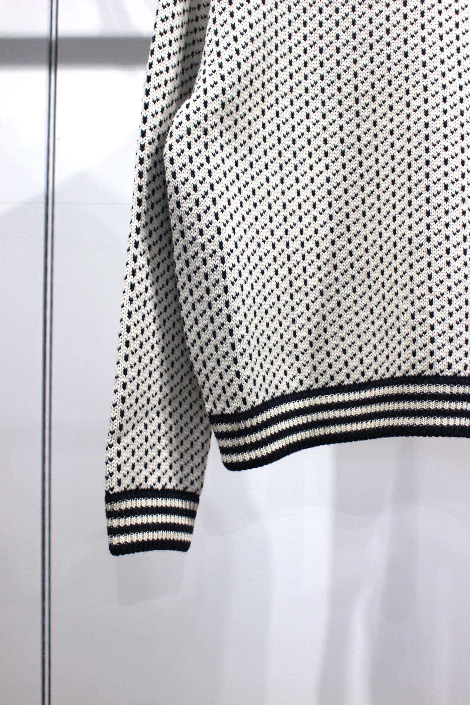 80'S ALPACA BIRD'S EYE HEAVY CREW SWEATER/WHITE-NAVY