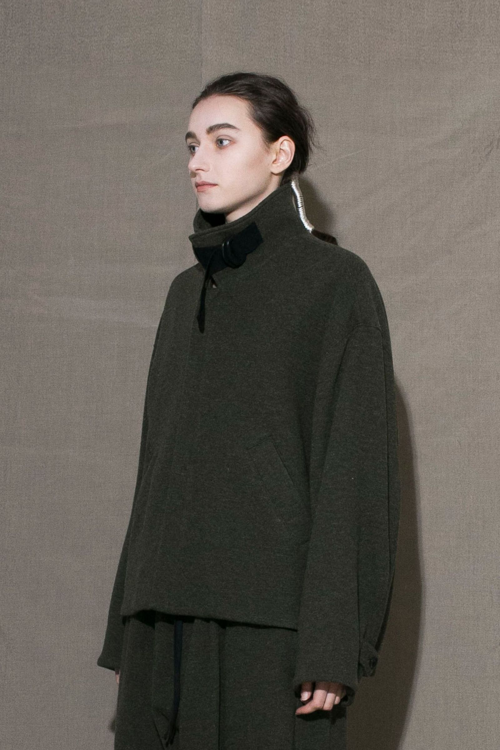 RECYCLED MELANGE WOOL KNIT ZIP BLOUSON/OLIVE