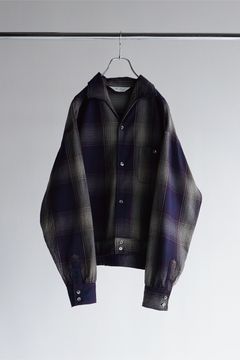 FLANNEL CHECK SHORT SHIRT JACKET/GRAY-BURGUNDY