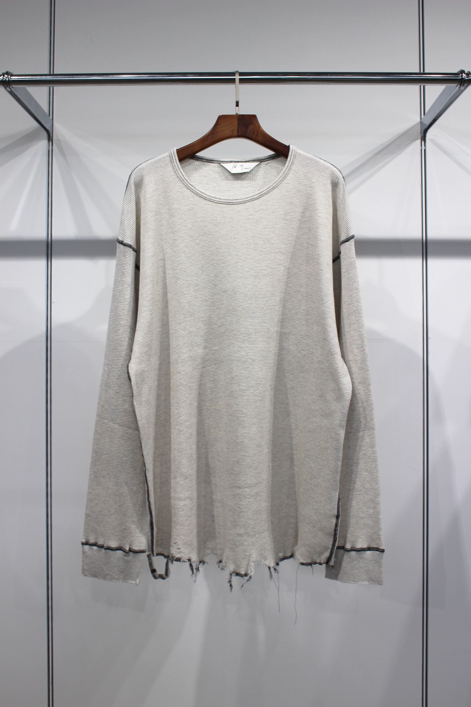ANCELLM - DAMAGE WAFFLE CREW LS T-SHIRT | WHITE | ダメージ