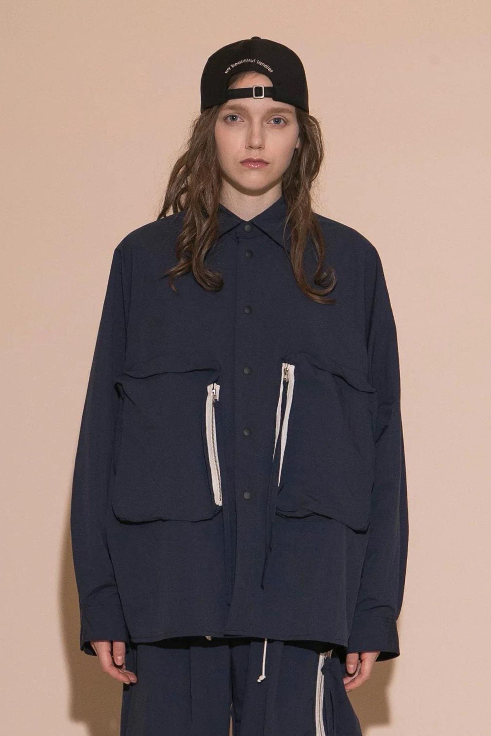 my beautiful landlet - NYLON TAFFETA BIG RAGLAN SHIRT/NAVY | NapsNote