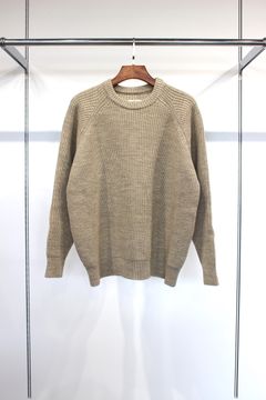 NATURAL WOOL HEAVY FISHERMAN CREW SWEATER | NATURAL BEIGE | ニット