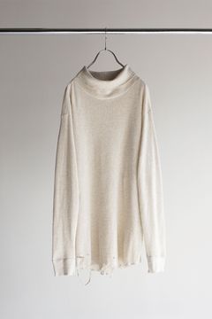 DAMAGE WAFFLE CREW HI-NECK LS T-SHIRT/IVORY