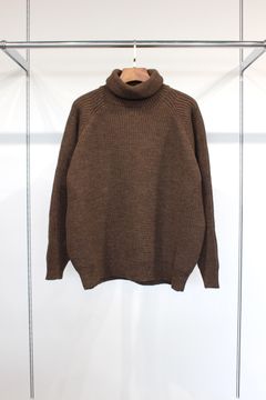 NATURAL WOOL HEAVY FISHERMAN ROLL NECK SWEATER/NATURAL BROWN