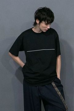[ラスト1点] MERCERIZATION JERSEY EMBROIDERY T-SHIRT | BLACK | Line | カットソー