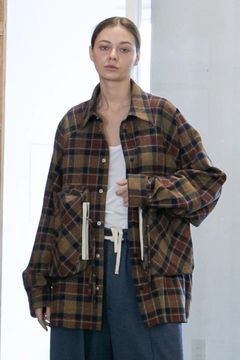 COTTON TWEED CHECK RAGLAN OVERSIZE SHIRT | ORANGE | シャツアウター